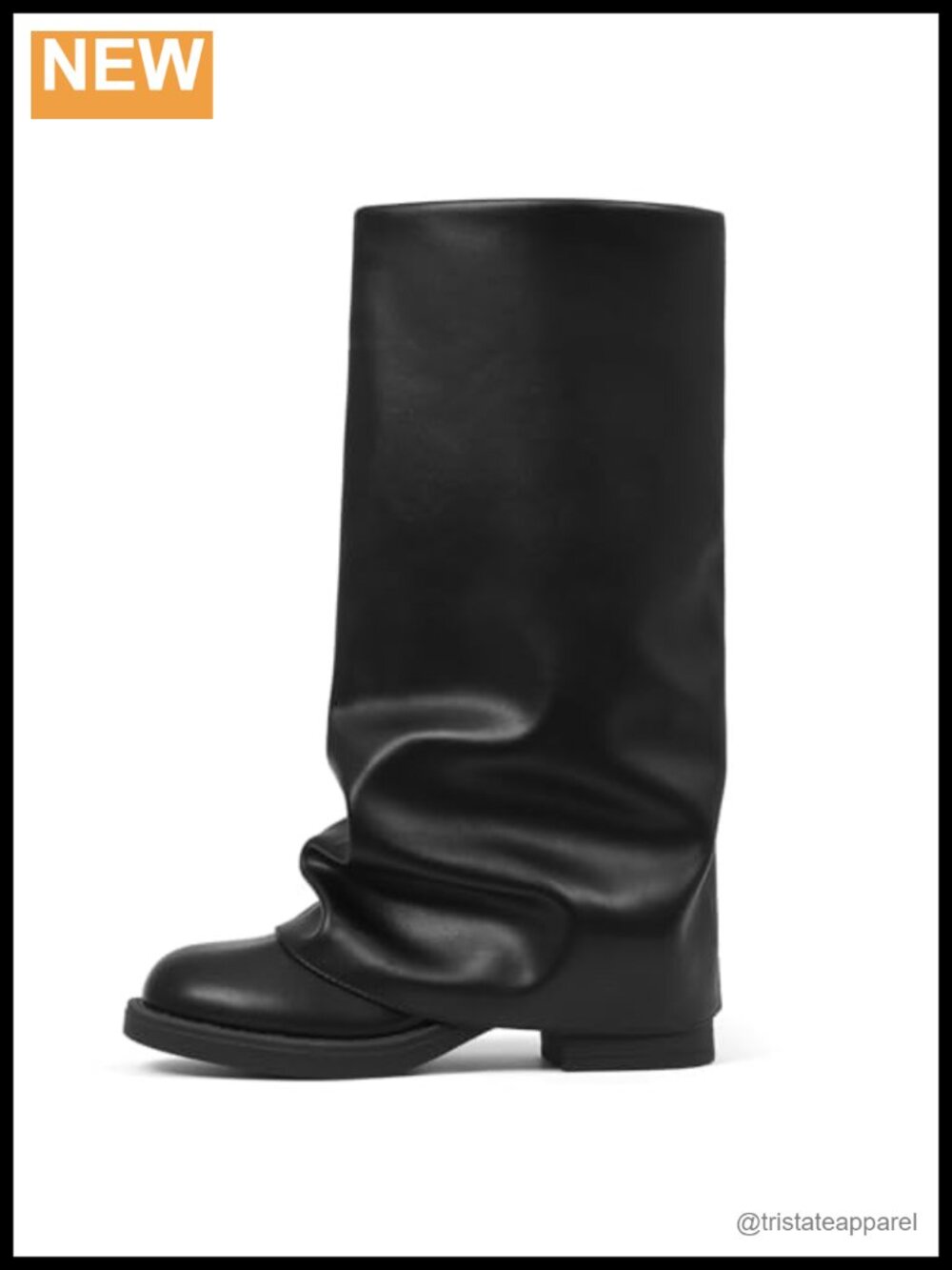 Knee-High Slouch Boots with Chunky Block Heel, Vegan Leather, Side Zipper